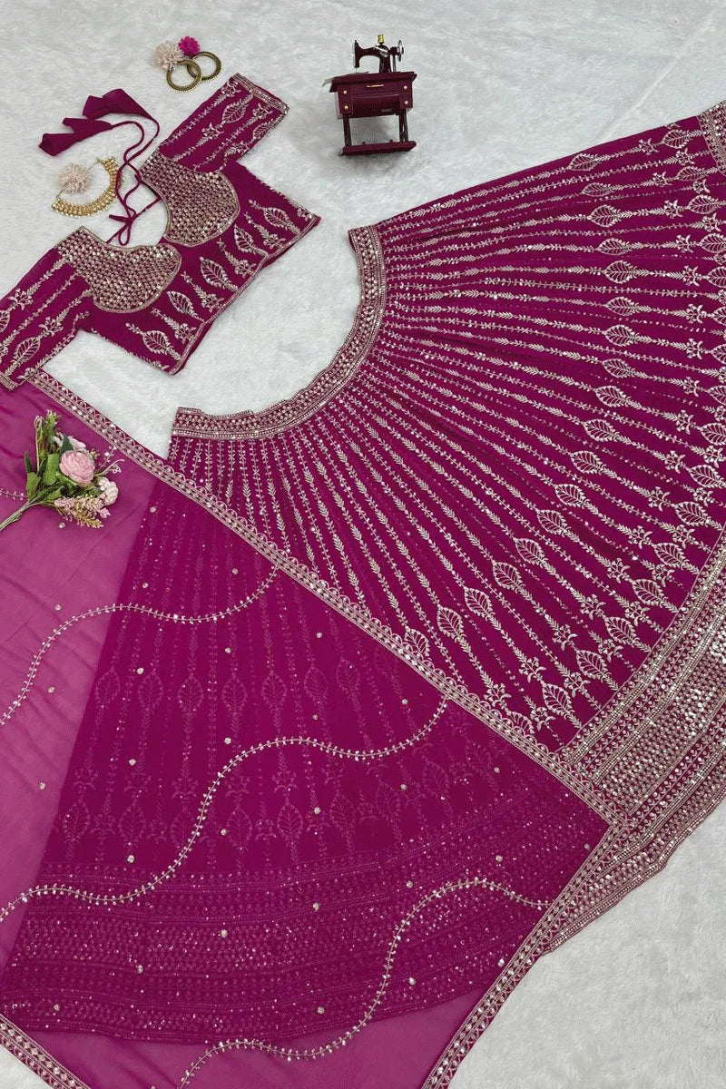 Hevay Sequence Work Pink Lehenga For Wedding