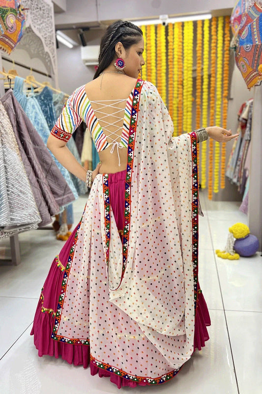 Heavy Flare Rani Pink Lehenga With Gamthi Work Blouse For Navratri