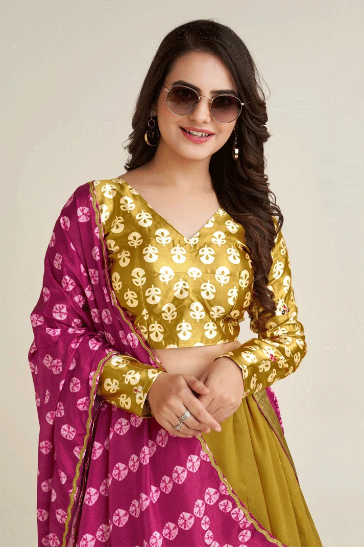 Yellow Colour Lehenga With Silk Bandhani Dupatta For Navratri