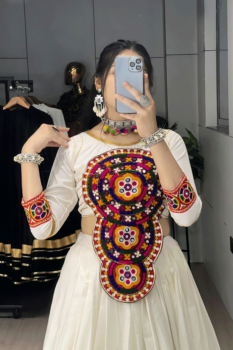 Fully Stitched Gamthi Work Choli With Heavy Flair Lehenga