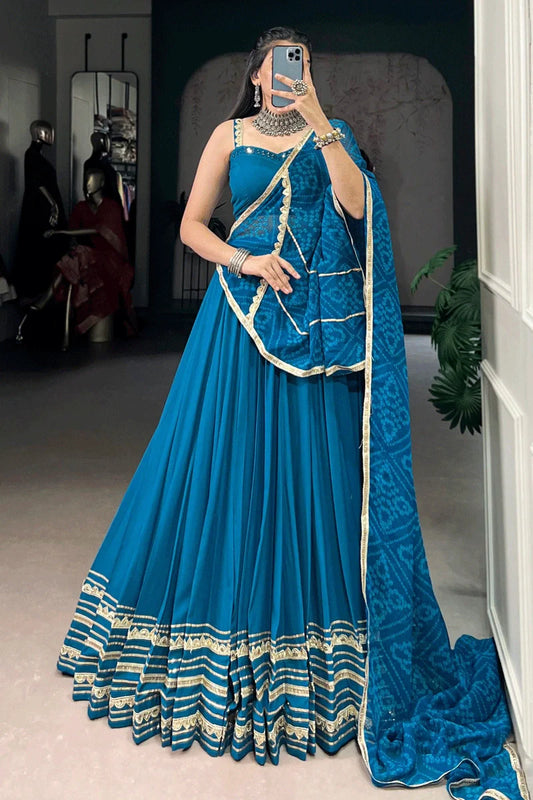 Designer Blue Color Lehenga Choli With Bandhani Print Dupatta