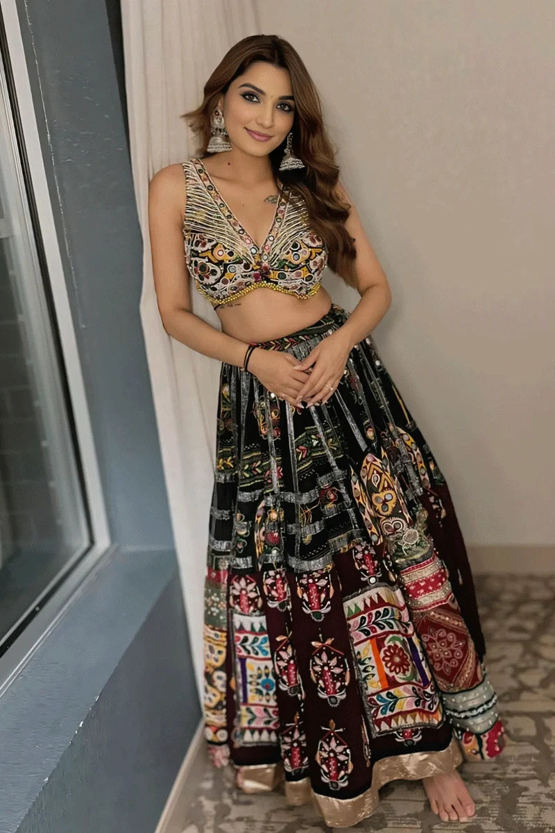 Designer Navratri Special Black Chaniya with Real Mirror Work