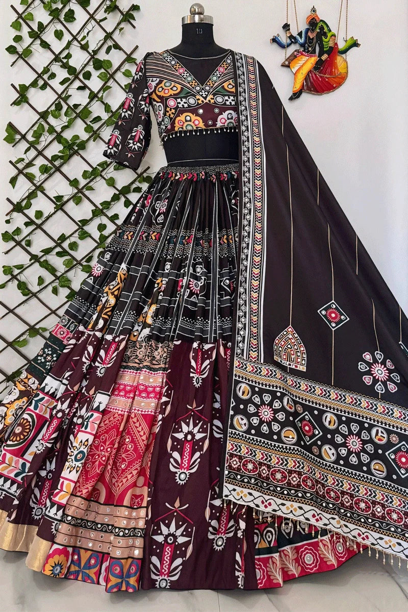 Designer Navratri Special Black Chaniya with Real Mirror Work
