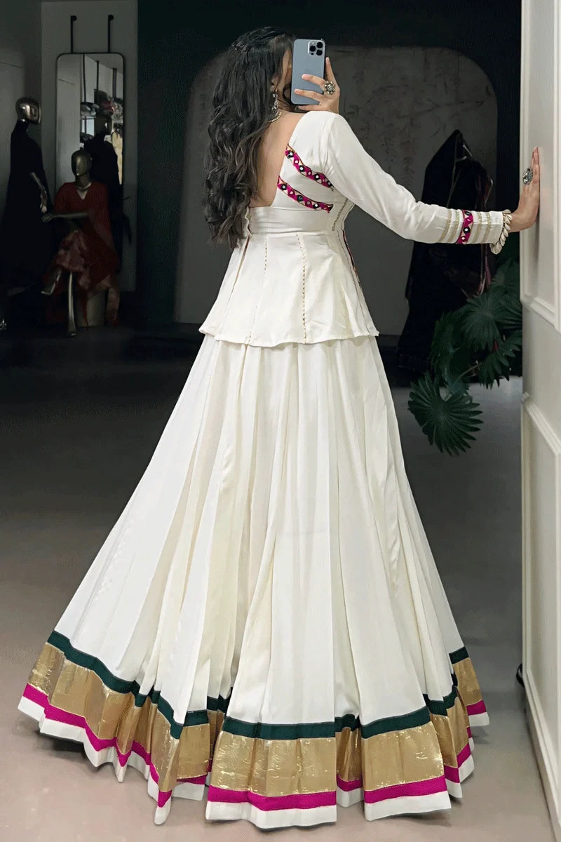 Fully Stitched Full Sleeves Backless Blouse with Lehenga For Navratri