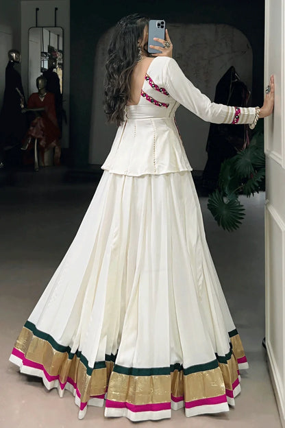 Fully Stitched Full Sleeves Backless Blouse with Lehenga For Navratri