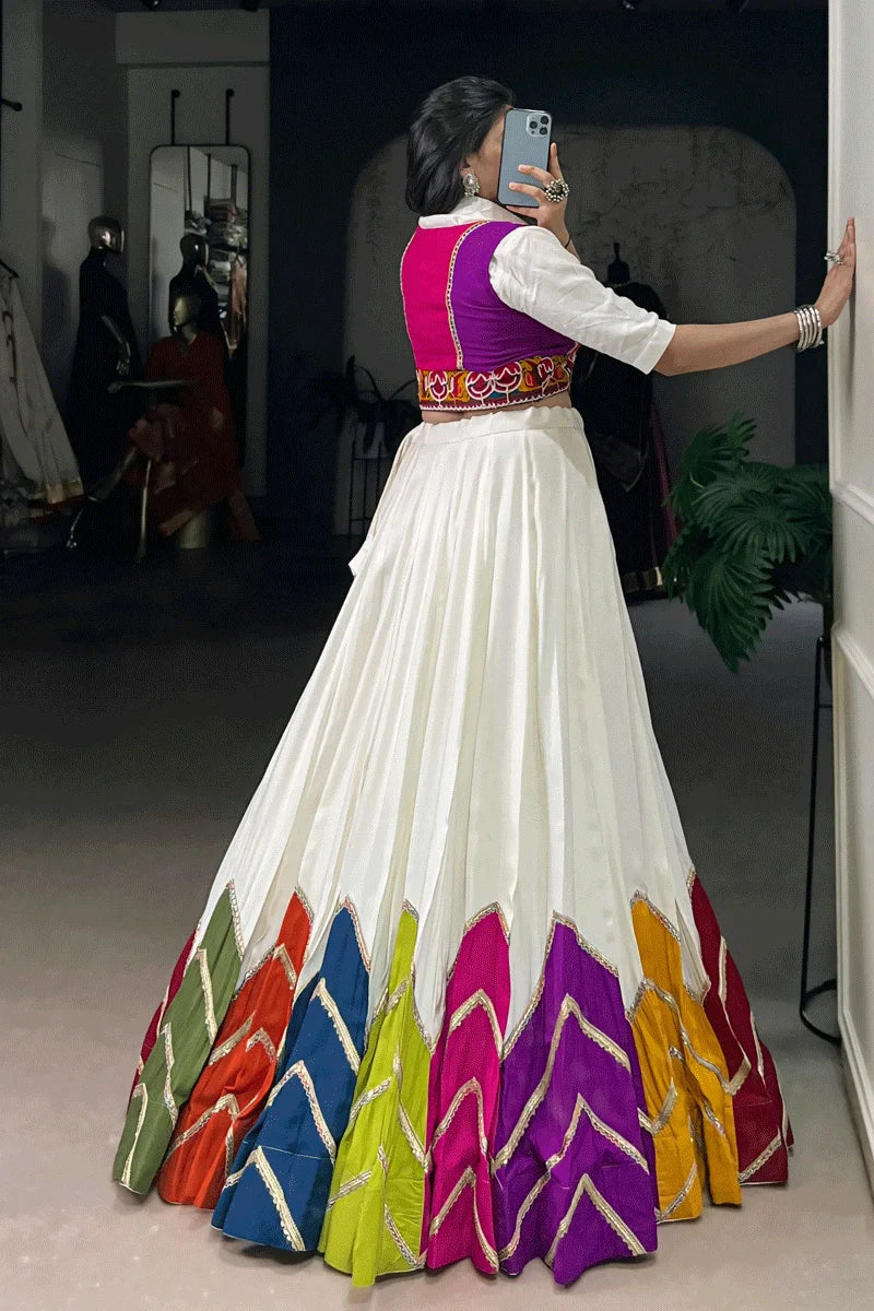Designer White Lehenga Choli with Colorful Jacket