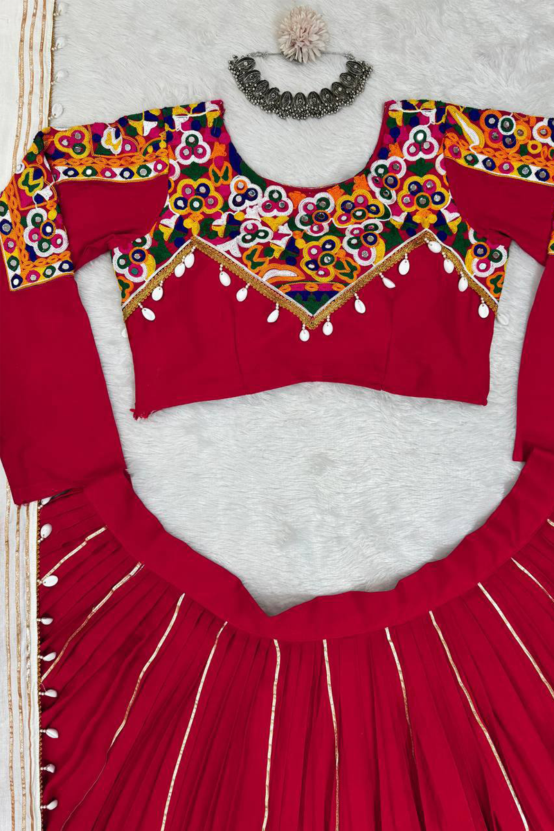 Rayon Red Lehenga With Kodi Design Blouse  For Navratri Festival