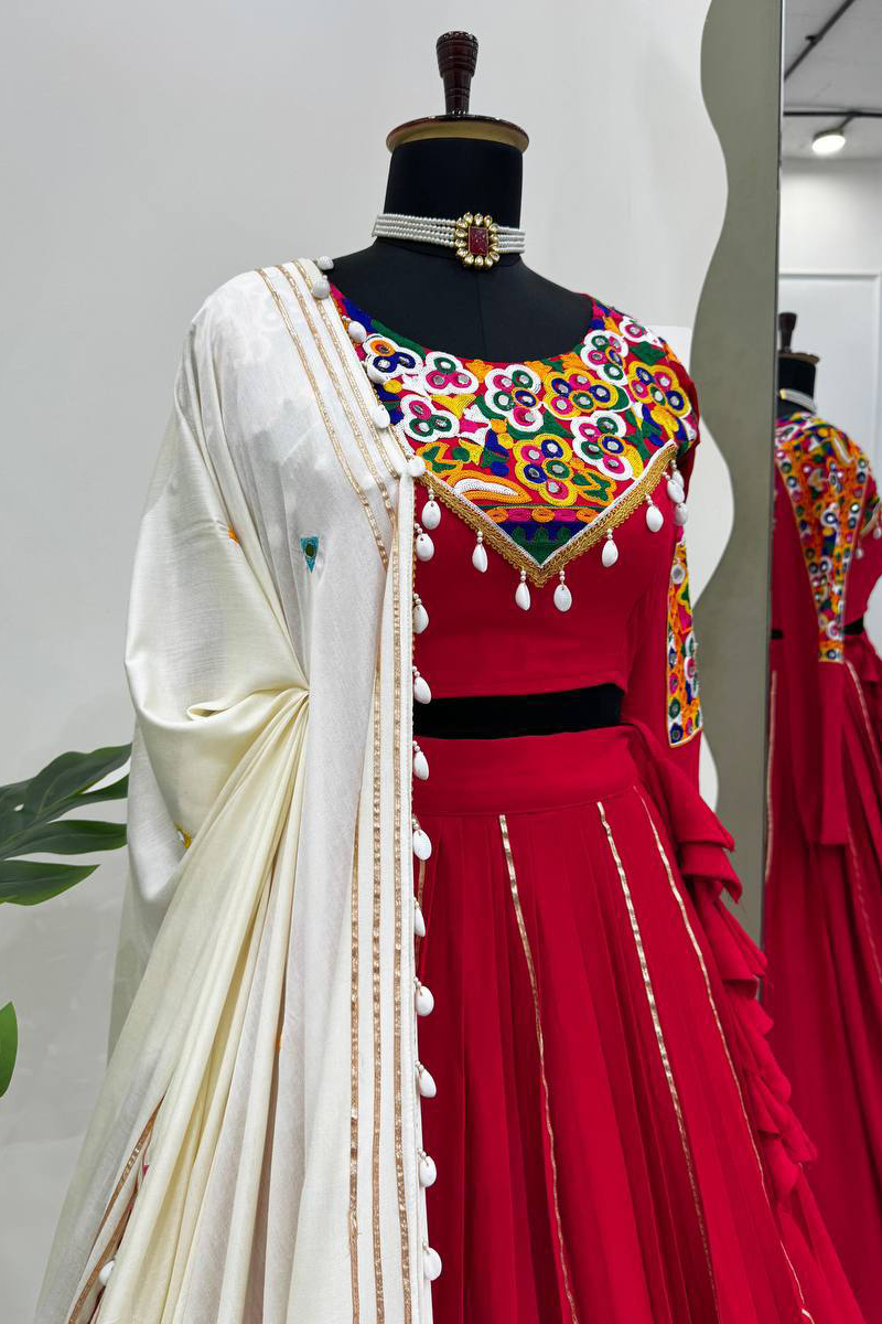 Rayon Red Lehenga With Kodi Design Blouse  For Navratri Festival