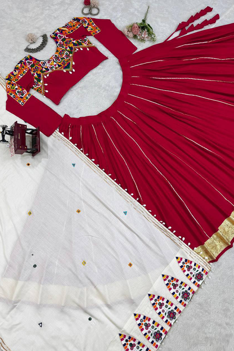 Rayon Red Lehenga With Kodi Design Blouse  For Navratri Festival