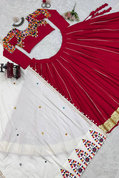 Rayon Red Lehenga With Kodi Design Blouse  For Navratri Festival