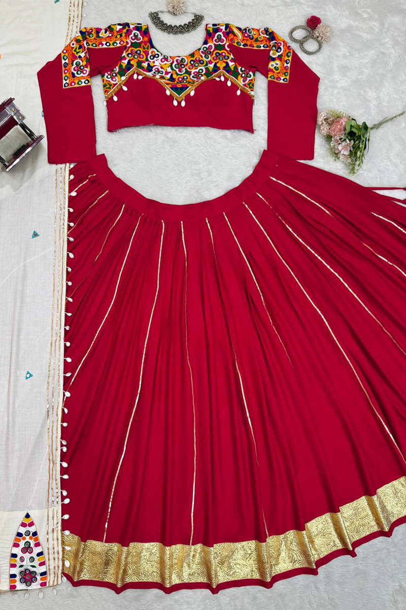 Rayon Red Lehenga With Kodi Design Blouse  For Navratri Festival