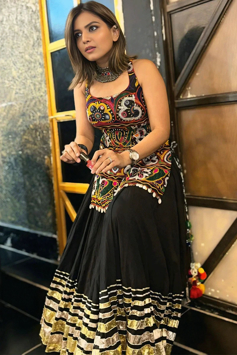 Navratri Special Gamthi Work Indowestern Lehenga Set