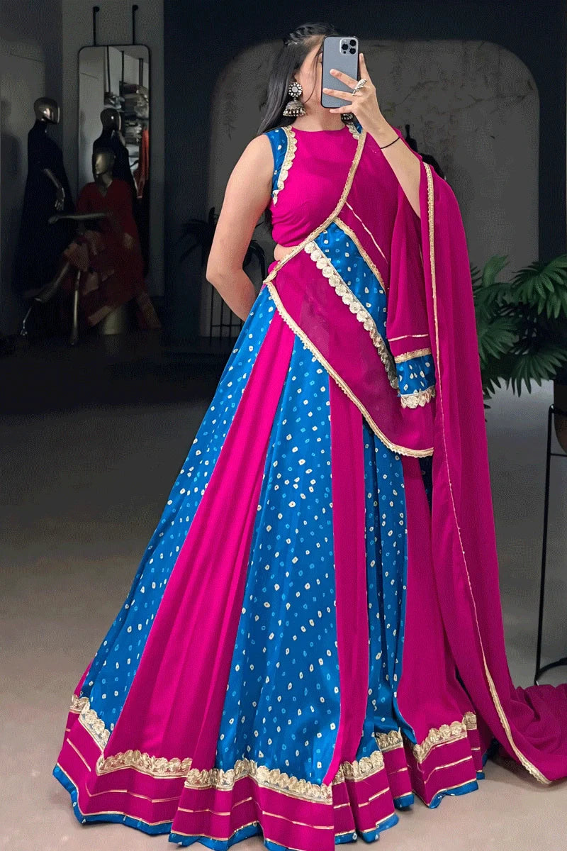 Rajasthani Style Heavy Flair Bandhani Print  Lehenga Choli For Womens