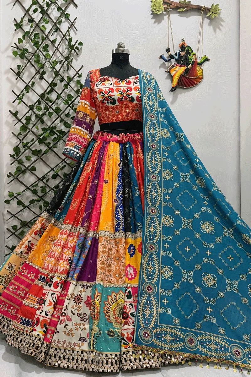 Traditional Gujarati Style Real Mirror Work Chaniya Choli For Garba Night