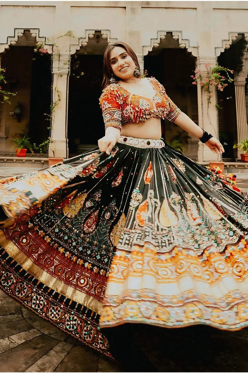 Real Mirror Work Multicolor Lehenga Choli For Garba Night