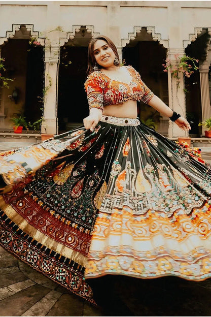 Real Mirror Work Multicolor Lehenga Choli For Garba Night