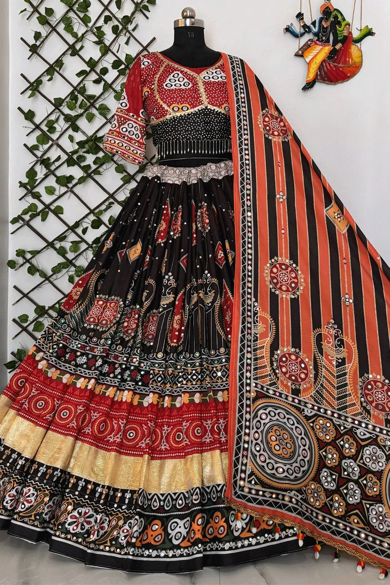 Real Mirror Work Multicolor Lehenga Choli For Garba Night
