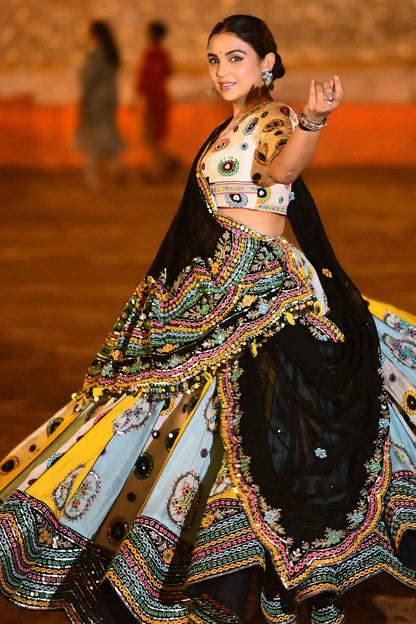 Latest Real Mirror Work Heavy Flair Ghagra Choli For Dandiya Night