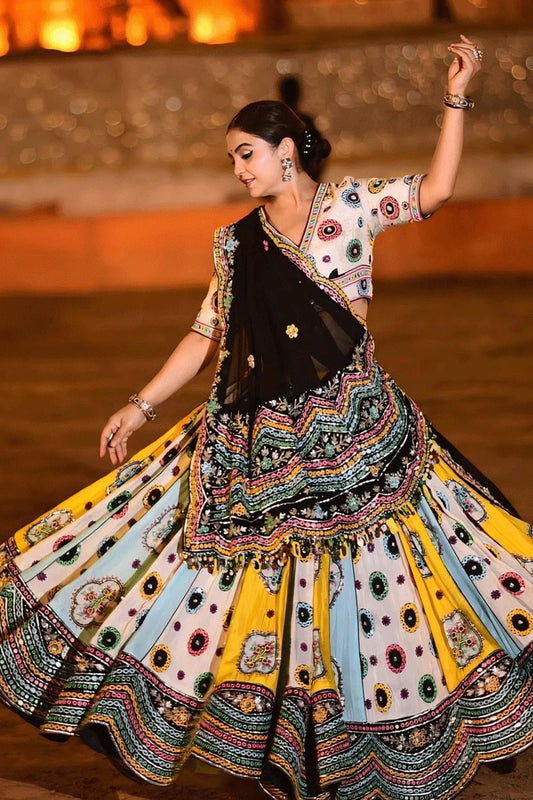 Latest Real Mirror Work Heavy Flair Ghagra Choli For Dandiya Night