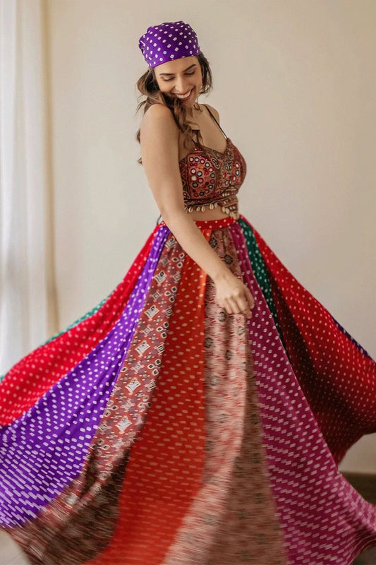 Fully Stitched Multicolor Gamthi Work Lehenga Choli For Navratri