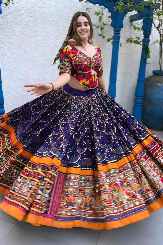 Real Mirror Work Digital Print Ghagra Choli For Garba