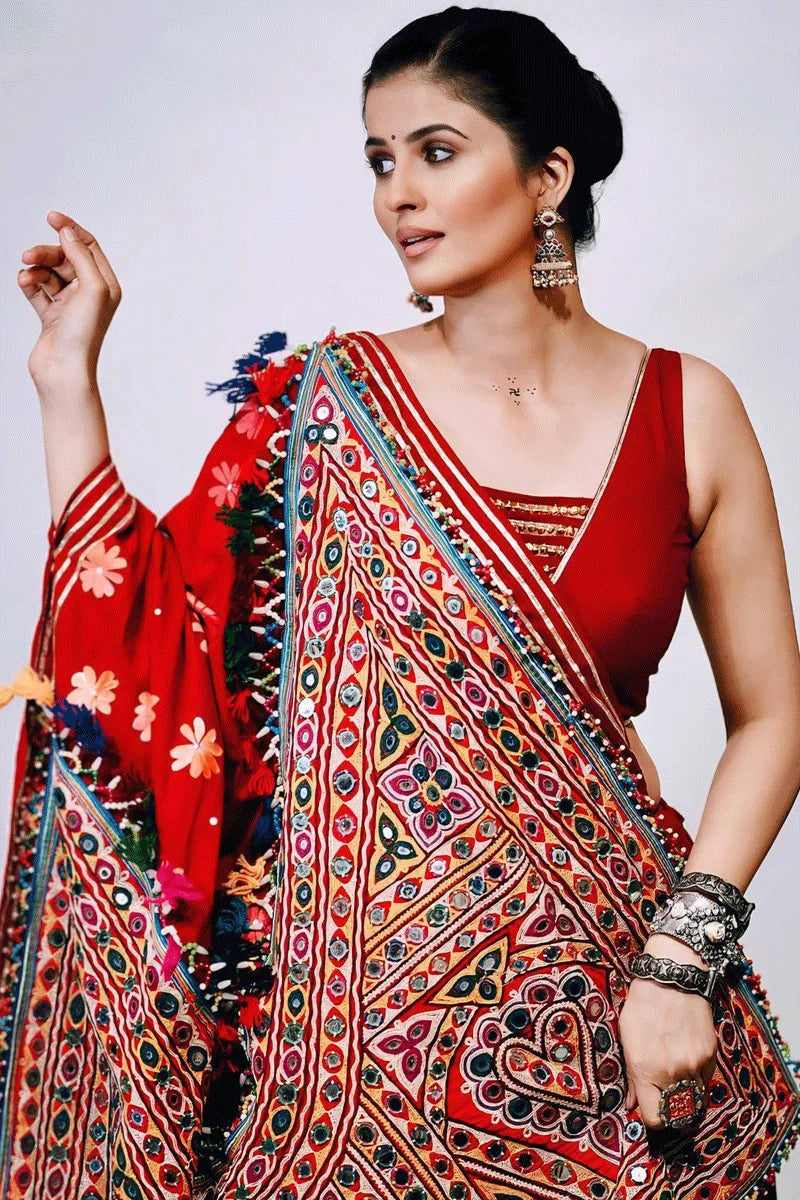 Navratri Special Red Color Lehenga Choli With Gamthi Work Dupatta