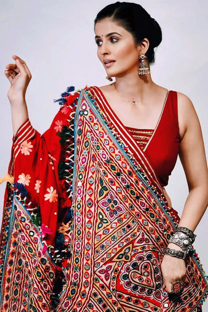 Navratri Special Red Color Lehenga Choli With Gamthi Work Dupatta