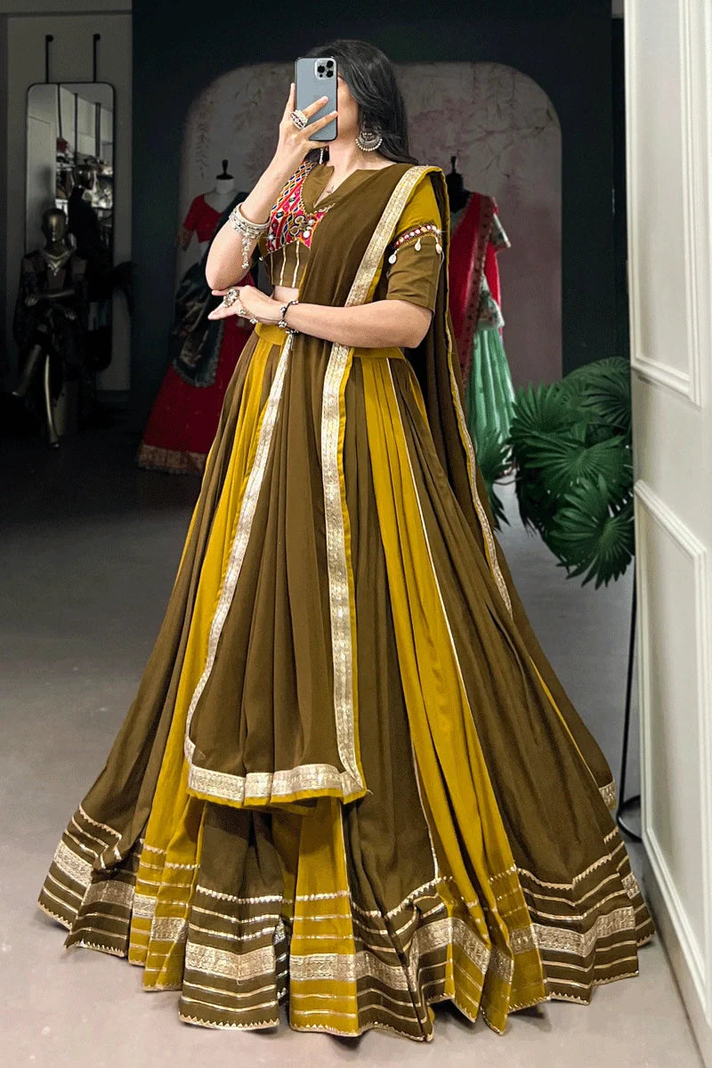 Navratri Special Mustard Color Chaniya Choli For Garba