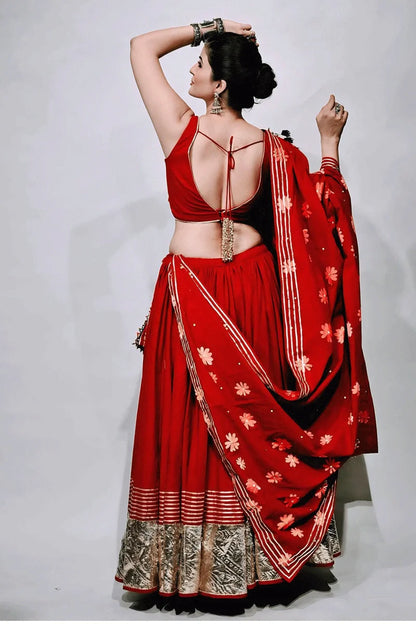 Navratri Special Red Color Lehenga Choli With Gamthi Work Dupatta
