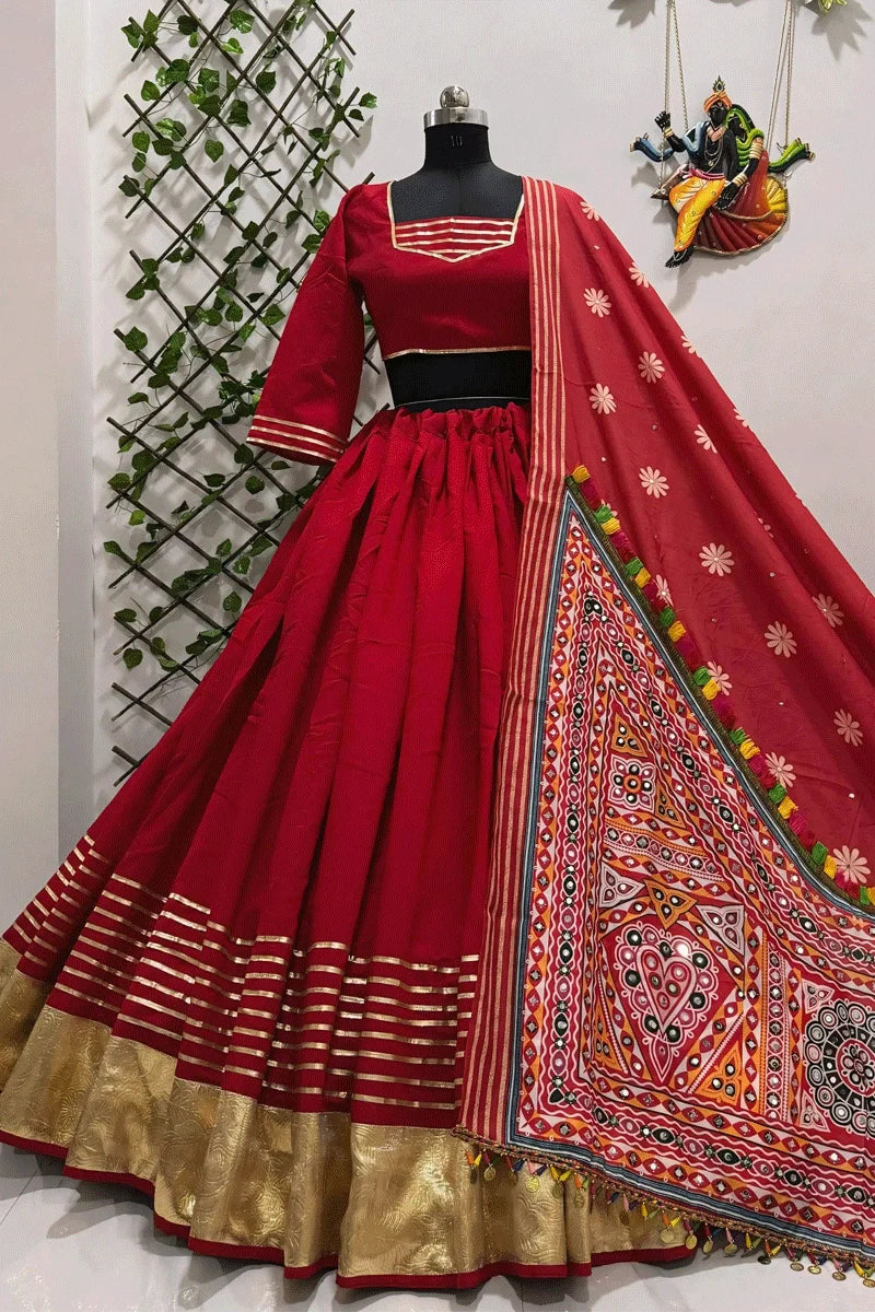 Navratri Special Red Color Lehenga Choli With Gamthi Work Dupatta