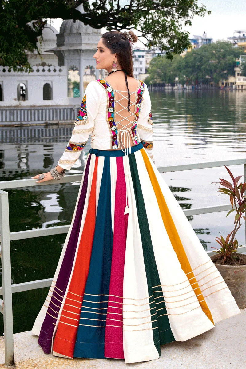 Full Slevees Fully Stitched Multicolor Lehenga Choli For Garba