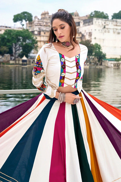 Full Slevees Fully Stitched Multicolor Lehenga Choli For Garba