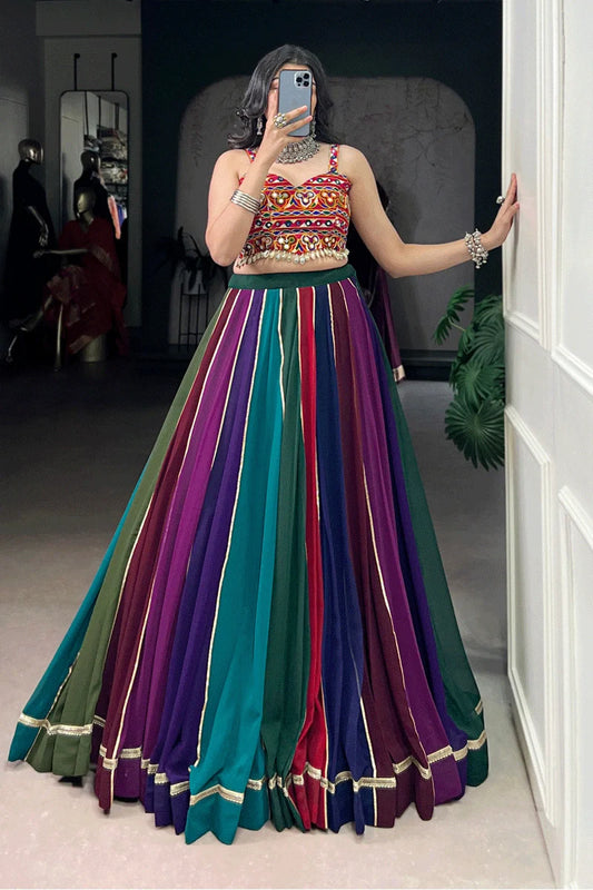 Multicolor Fully Stitched Gamthi Work Lehenga Choli For Dandiya Night