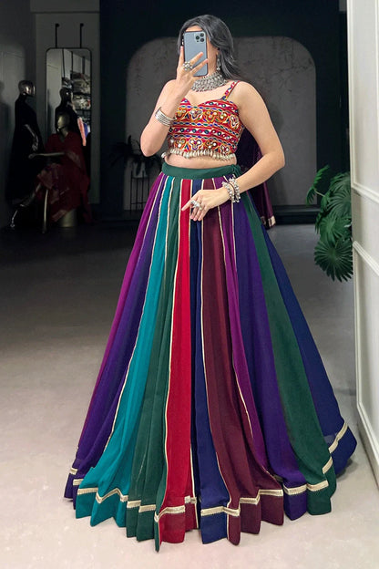 Multicolor Fully Stitched Gamthi Work Lehenga Choli For Dandiya Night