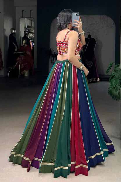 Multicolor Fully Stitched Gamthi Work Lehenga Choli For Dandiya Night