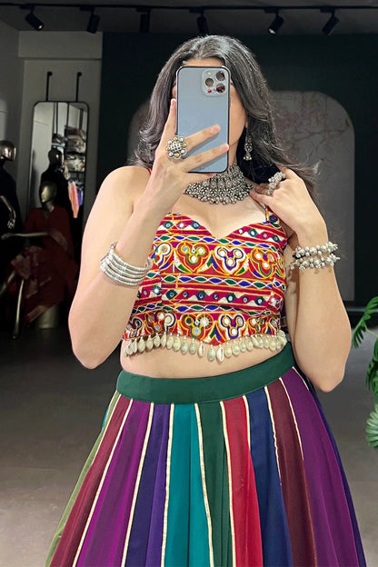 Multicolor Fully Stitched Gamthi Work Lehenga Choli For Dandiya Night