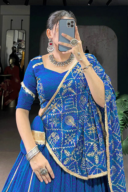 Blue Color Bandhani Print Ghagra Choli For Navratri