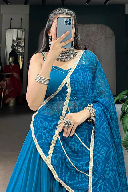 Designer Blue Color Lehenga Choli With Bandhani Print Dupatta
