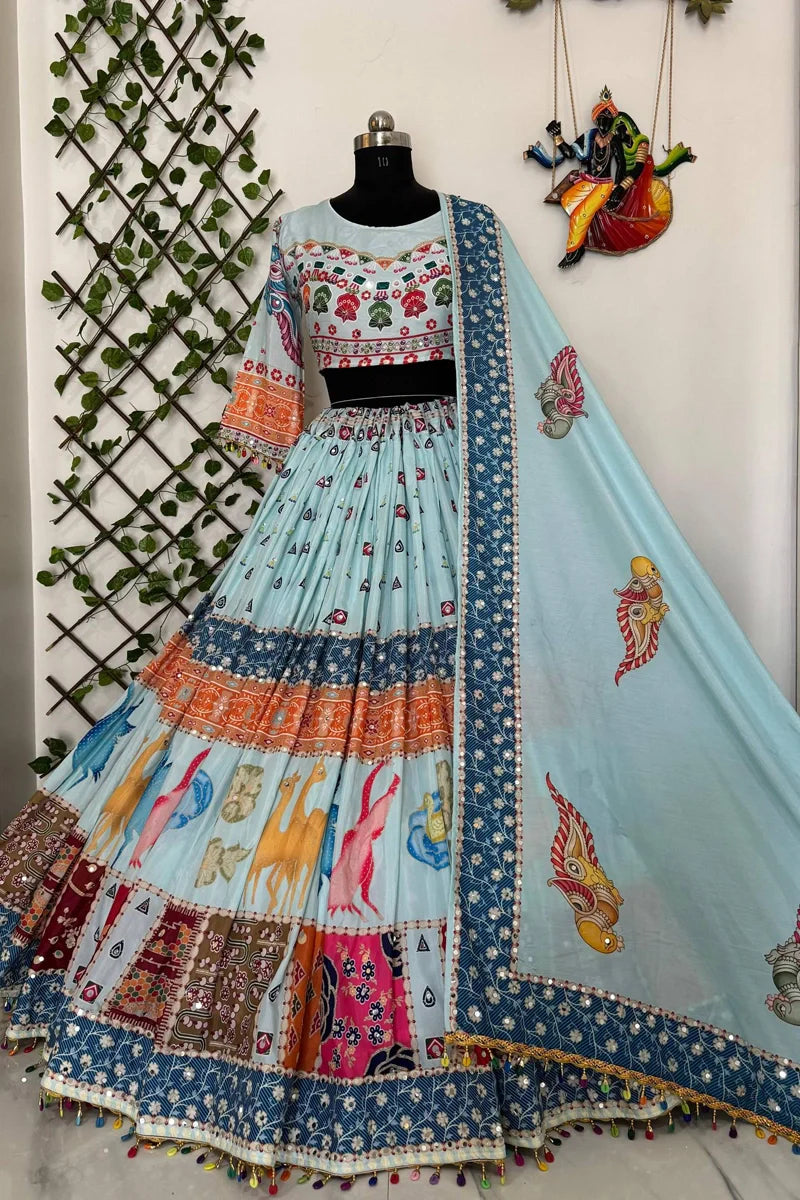 Traditional Prachi Solanki Sky Blue Chaniya Choli For Navratri
