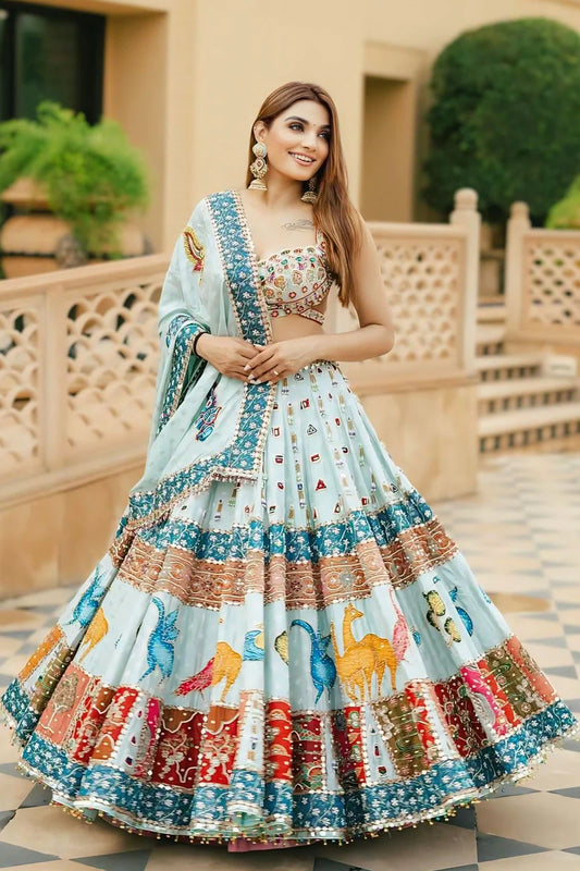 Traditional Prachi Solanki Sky Blue Chaniya Choli For Navratri