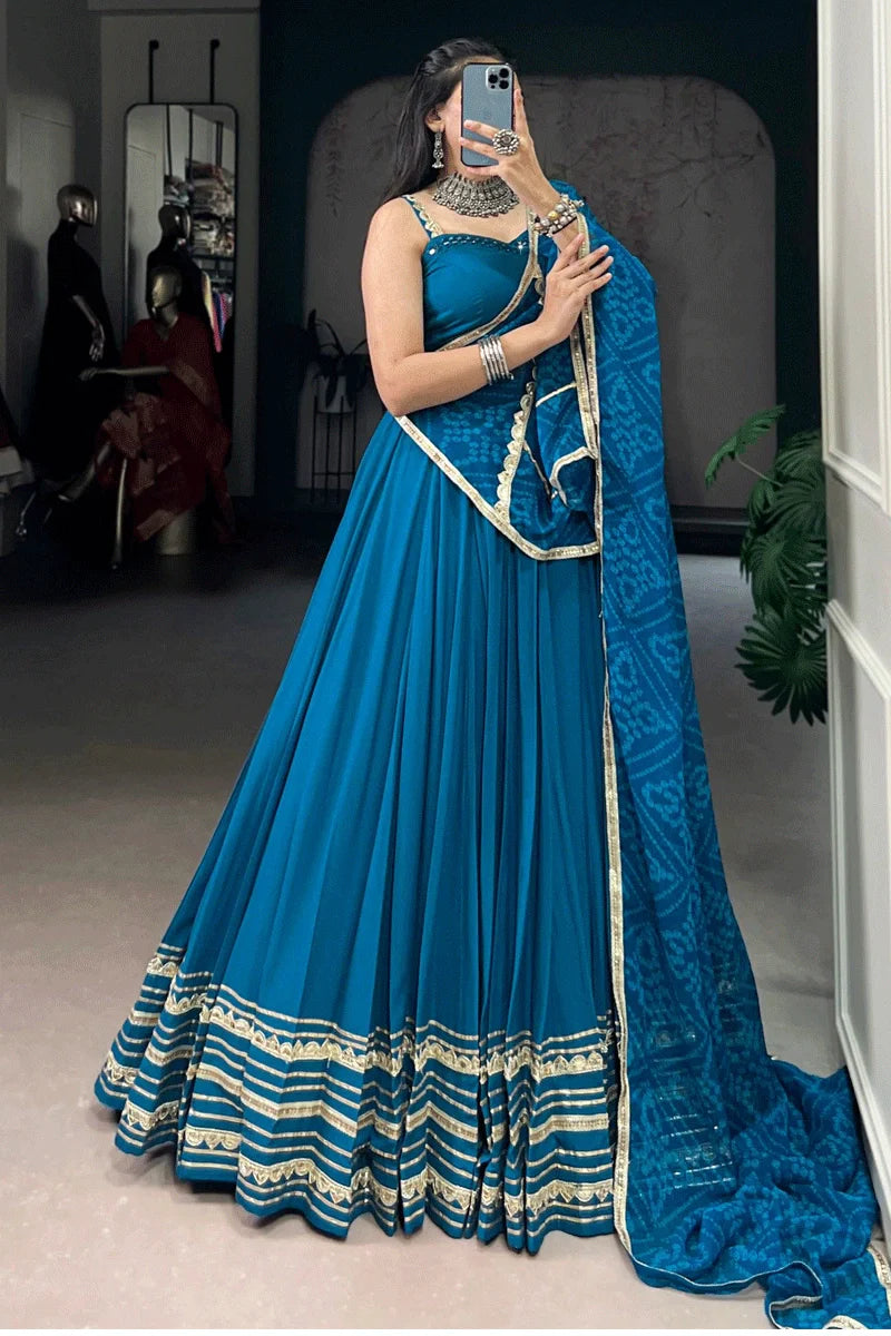 Designer Blue Color Lehenga Choli With Bandhani Print Dupatta