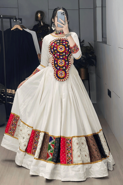 Fully Stitched Gamthi Work Choli With Heavy Flair Lehenga