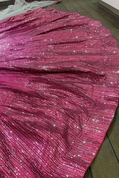 Heavy Sequence Work Pink Lehenga For Sangeet