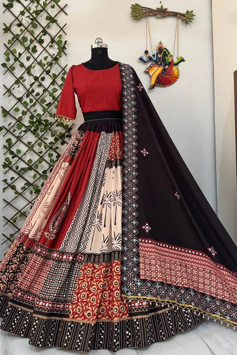 Navratri Specia Real Mirror Work Lehenga Choli For Garba