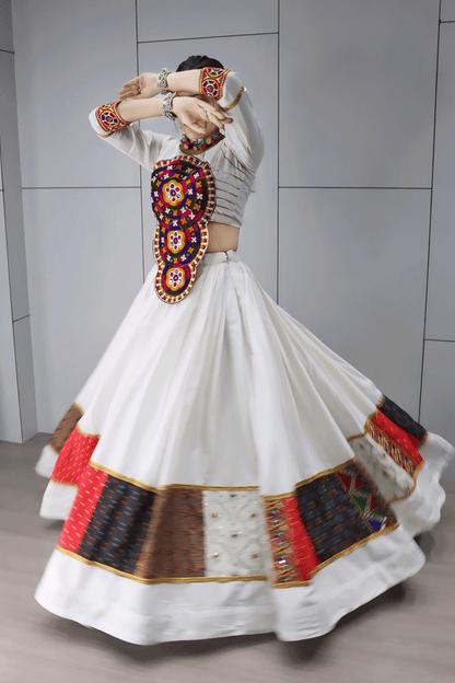 Fully Stitched Gamthi Work Choli With Heavy Flair Lehenga