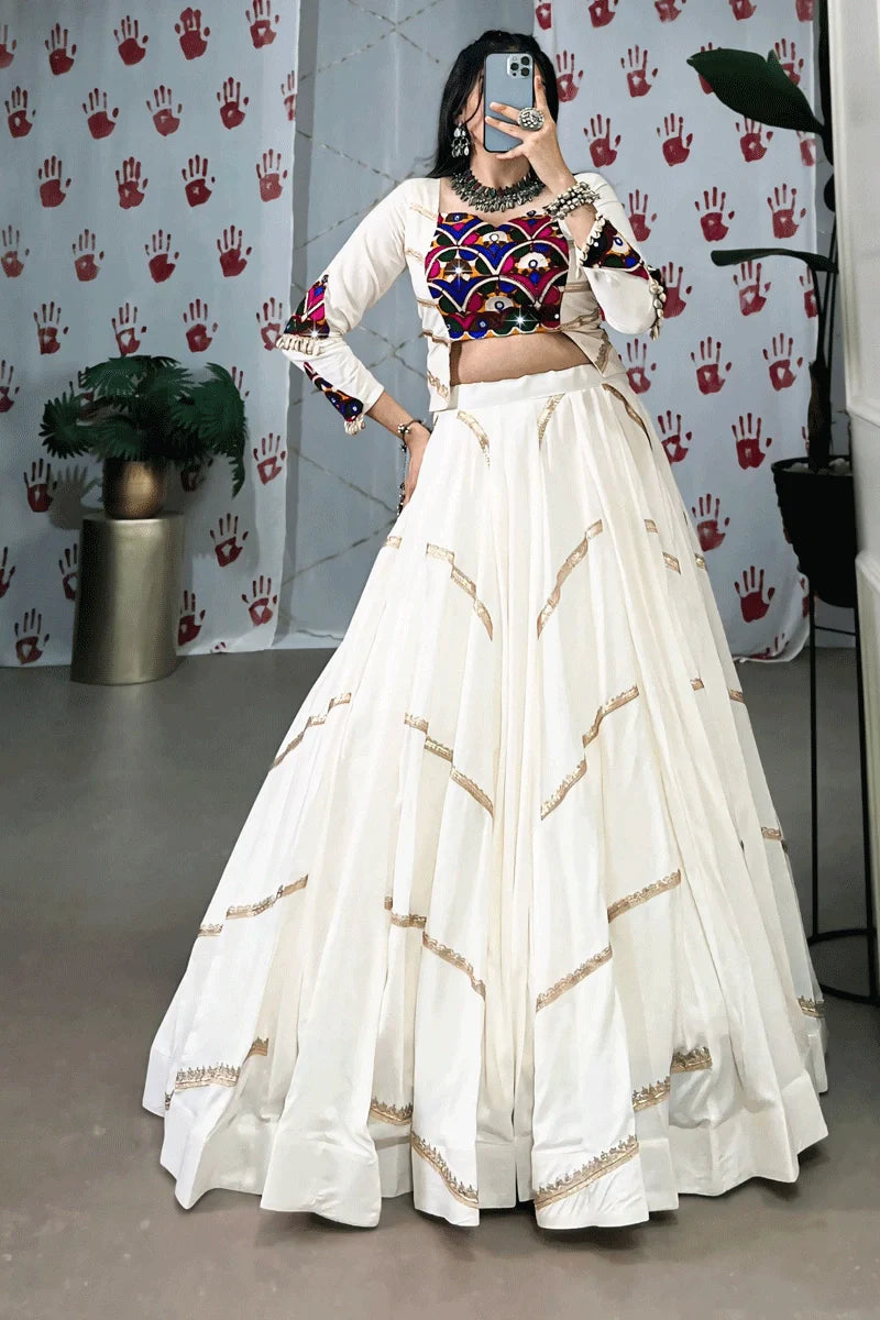 White Rayon Lehenga Choli With Stylish Blouse For Navratri