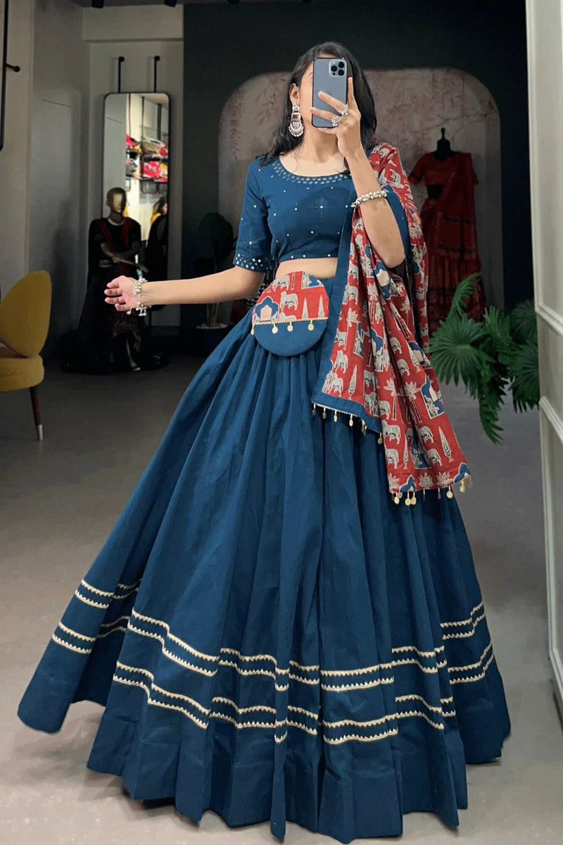 Pure Cotton Blue Ghagra Choli For Garba Night