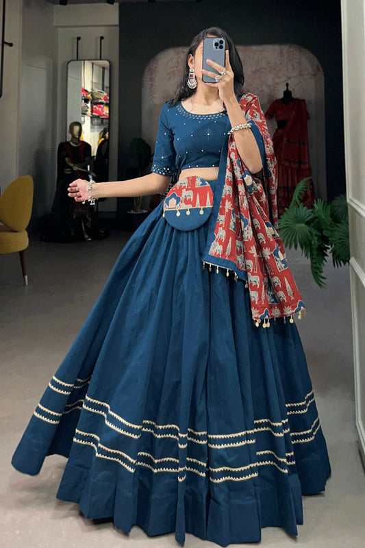 Pure Cotton Blue Ghagra Choli For Garba Night
