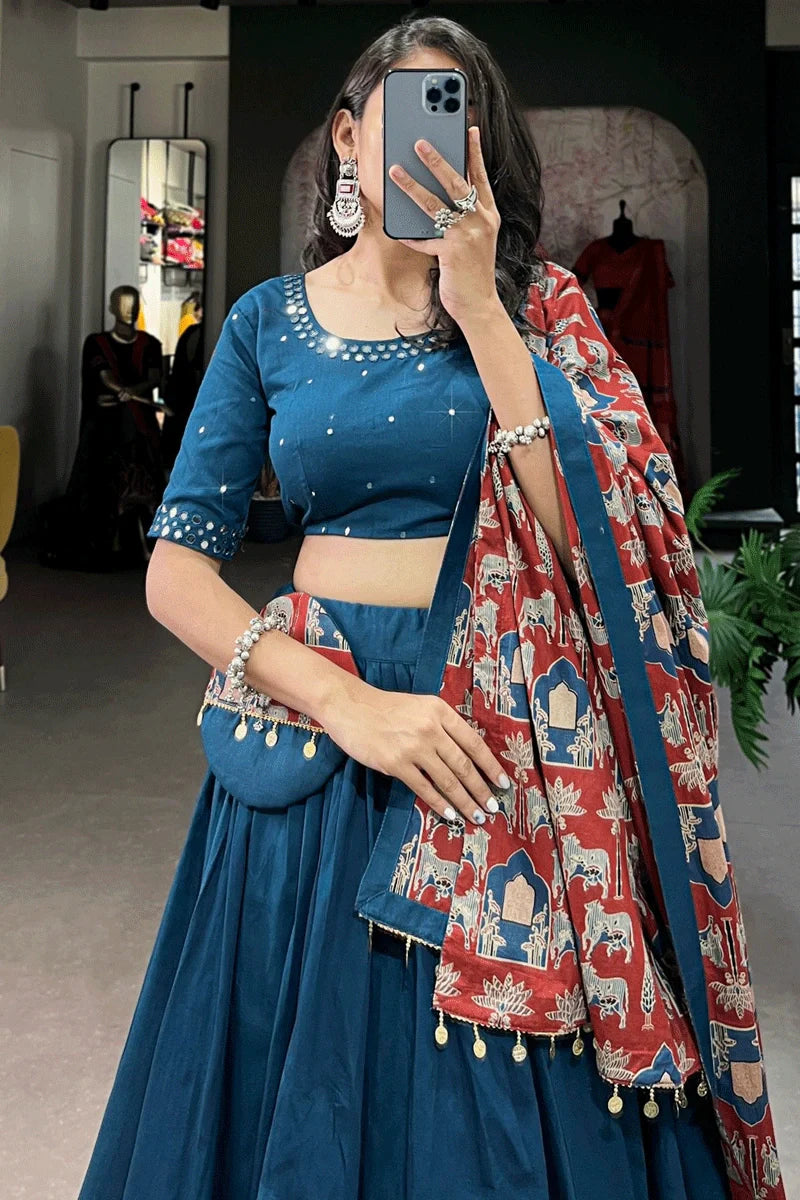 Pure Cotton Blue Ghagra Choli For Garba Night