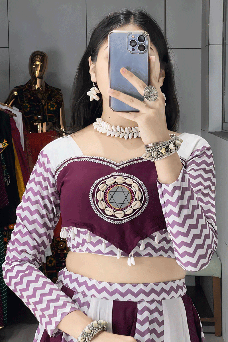Full Flair Lehenga with Mirror Work Blouse For Navratri Special